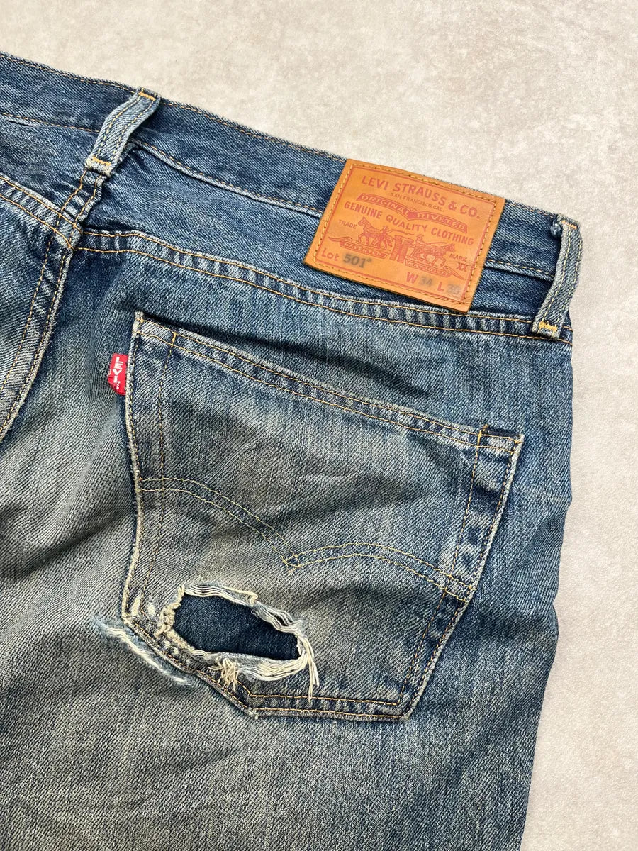 Levi's Blue Denim Distressed Straight-Leg Jeans nhtuBvWg 9