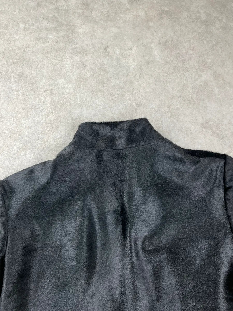 2000s Jil Sander Black Pony Hair Panelled Long Coat yvkNNvju 7