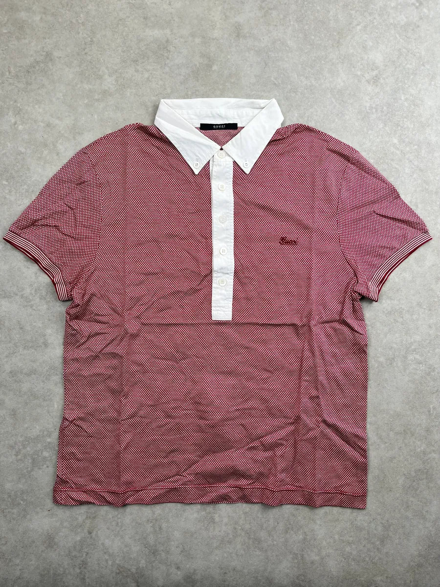 2000s Gucci Red and White Pattern Collar Polo feQseXqU 2