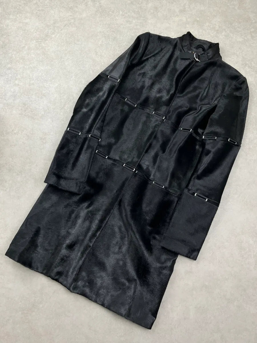 2000s Jil Sander Black Pony Hair Panelled Long Coat yvkNNvju 5