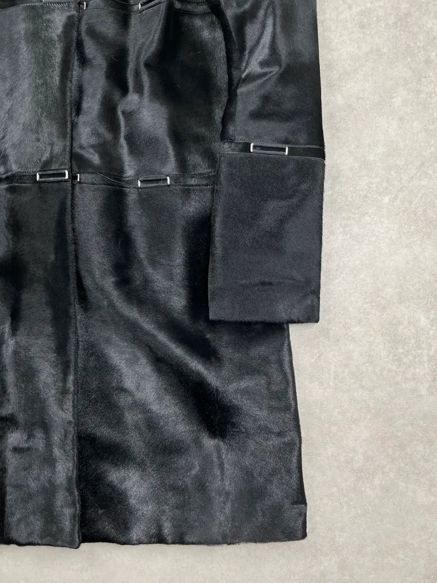 2000s Jil Sander Black Pony Hair Panelled Long Coat yvkNNvju 8