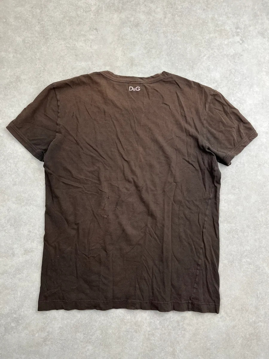 2000s Dolce & Gabbana Dark Brown Text Paint-Drip T-Shirt QQfVdYeK 3
