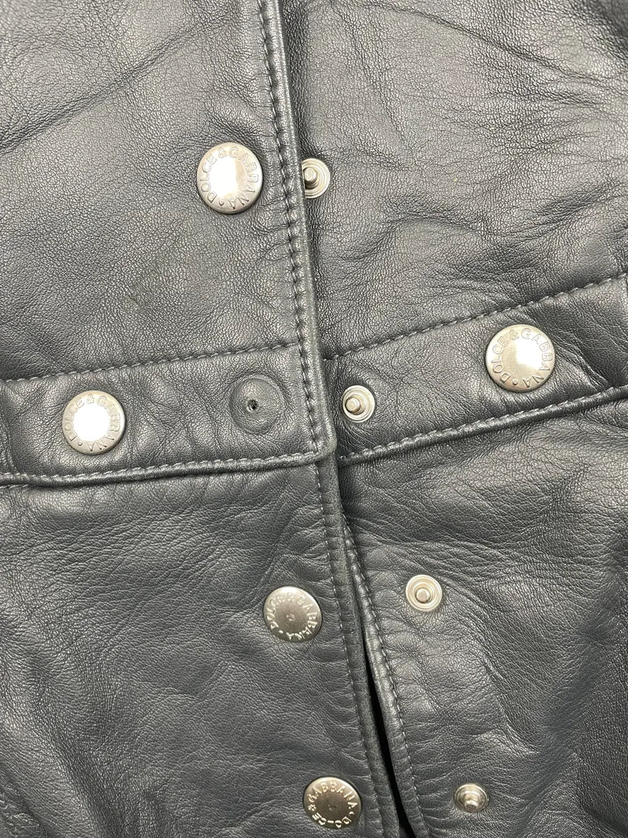 2000s Dolce & Gabbana Black Leather Studded Detachable Long Coat liNideuR 18