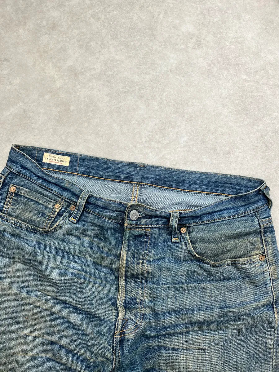 Levi's Blue Denim Distressed Straight-Leg Jeans nhtuBvWg 5