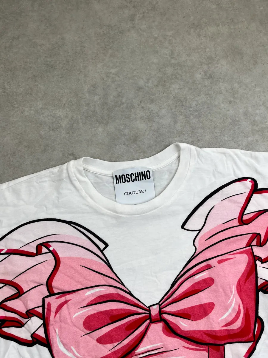 SS2017 Moschino White Pink Bow Trompe-l'Oeil Dress Paper Doll T-Shirt NTvQadBK 4