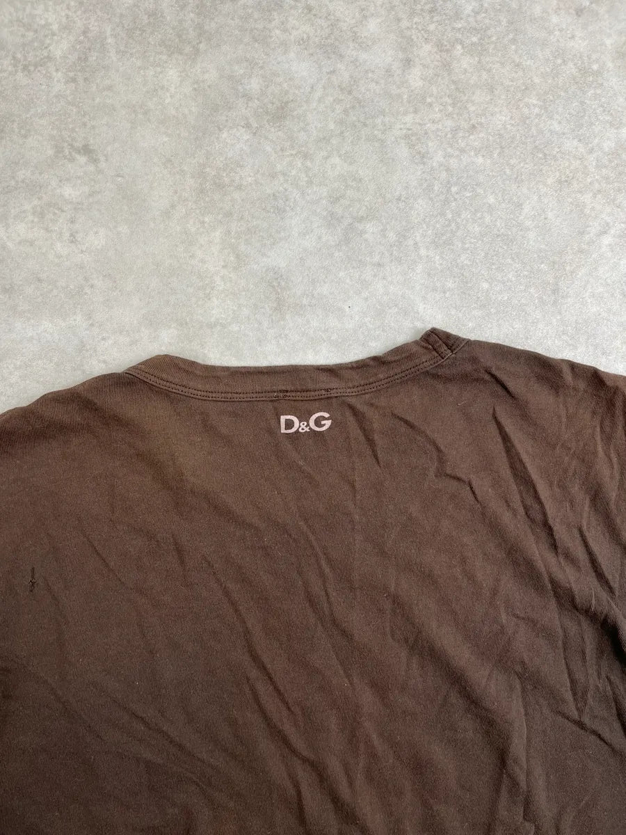 2000s Dolce & Gabbana Dark Brown Text Paint-Drip T-Shirt QQfVdYeK 5