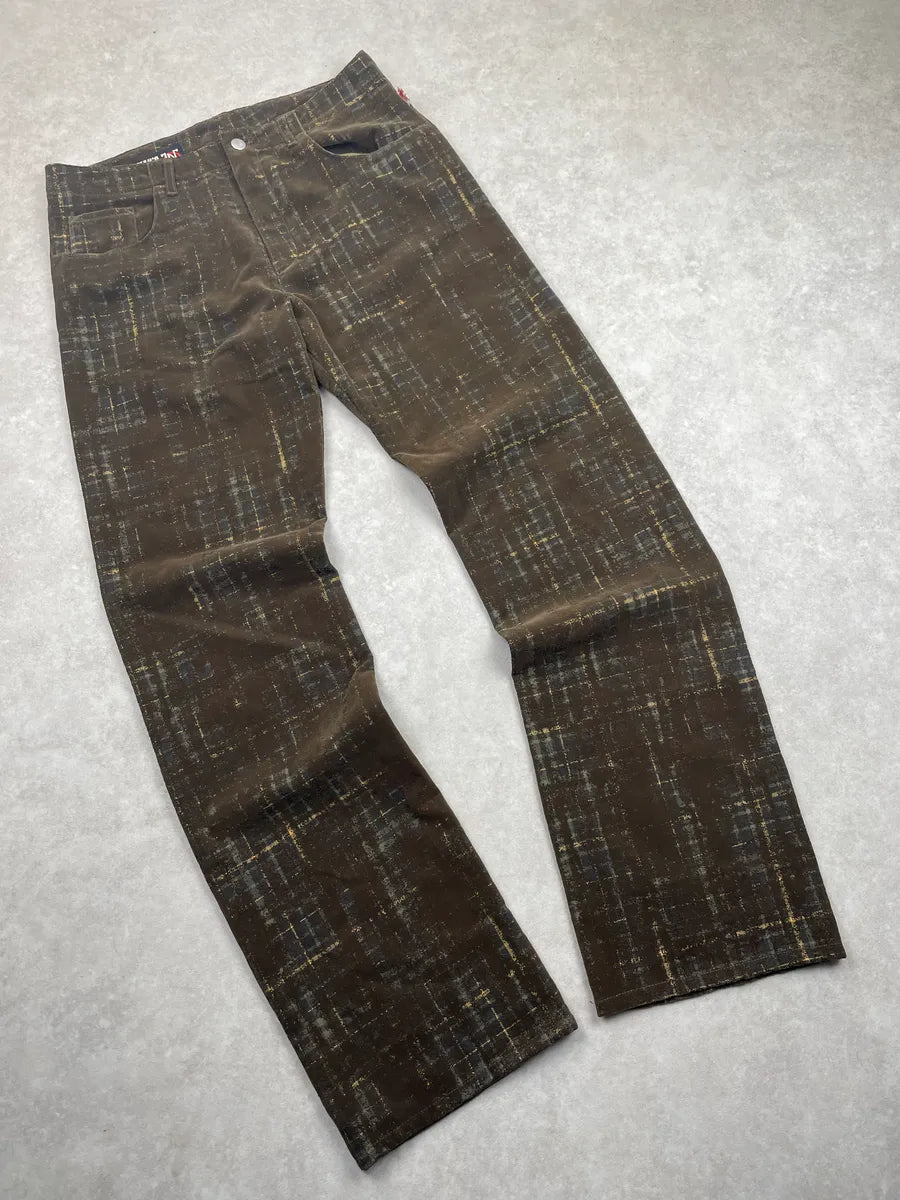 1990s Jean Paul Gaultier Brown Velvet Abstract Plaid Pants kXXnwlIU 4