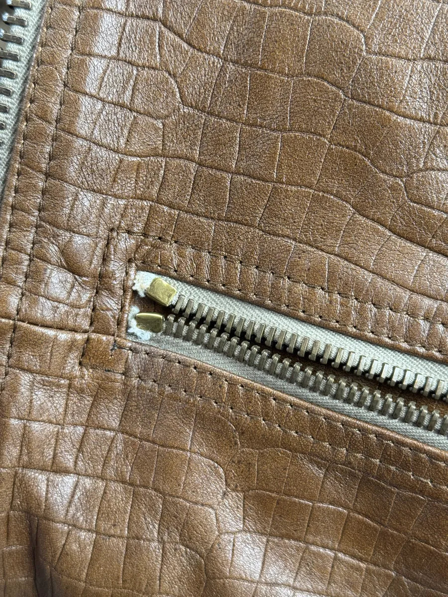 AW2024 Celine Sample Brown Leather Crocodile-Embossed Multi-Zip Bomber Jacket bxvQTaxu 14