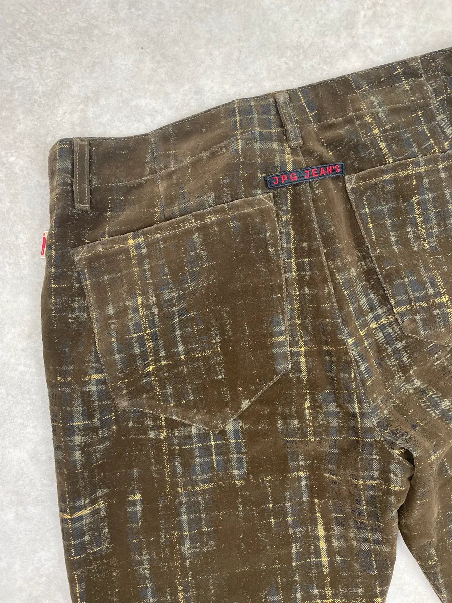 1990s Jean Paul Gaultier Brown Velvet Abstract Plaid Pants kXXnwlIU 16