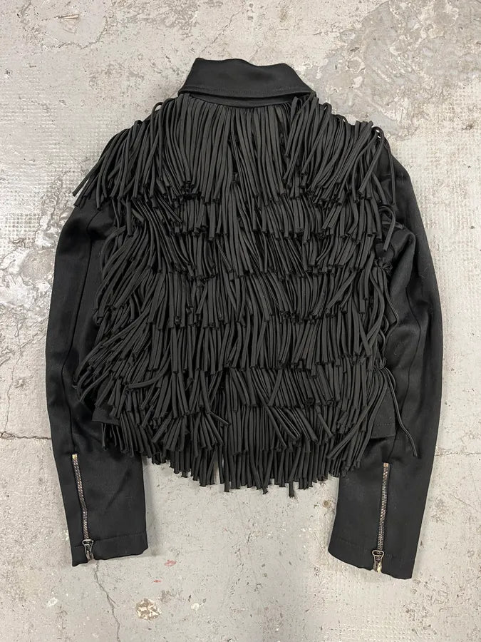Pierre Balmain Black Asymmetrical Fringe Cowboy Jacket (M) nYcqLyd 1
