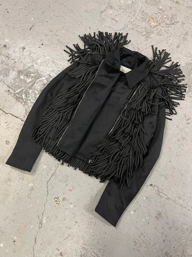 Pierre Balmain Black Asymmetrical Fringe Cowboy Jacket (M) nYcqLyd 3