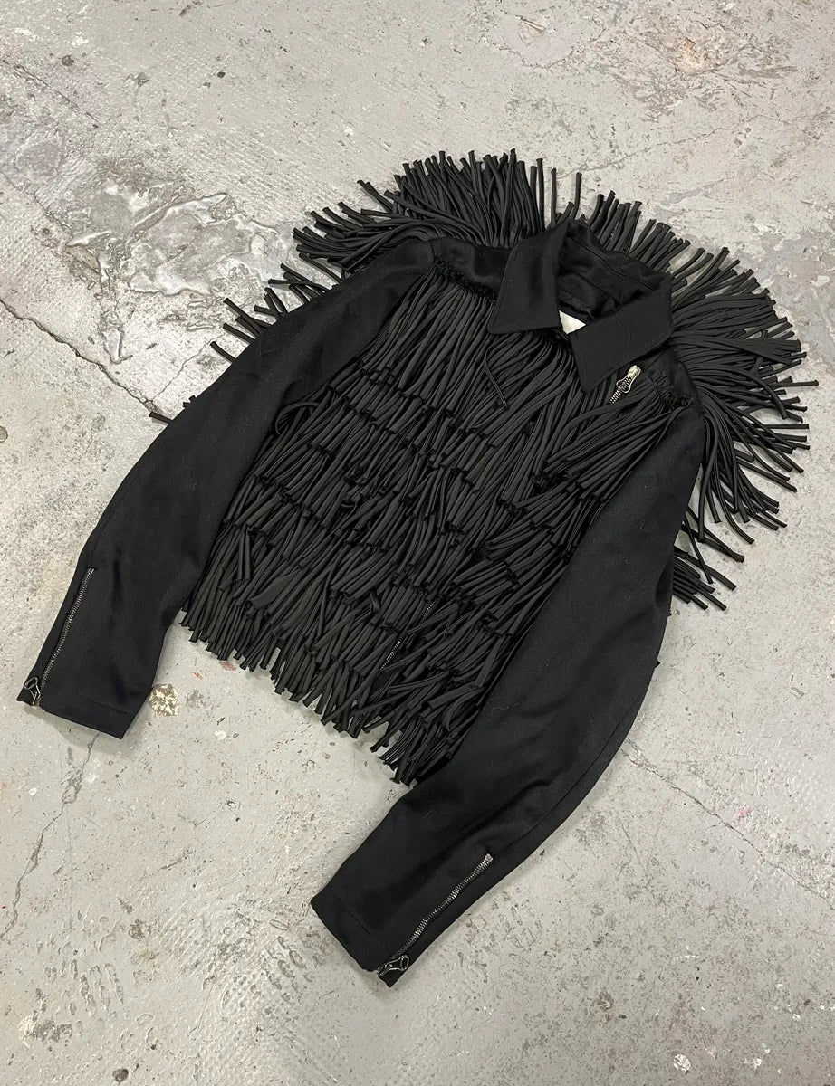 Pierre Balmain Black Asymmetrical Fringe Cowboy Jacket (M) nYcqLyd 4