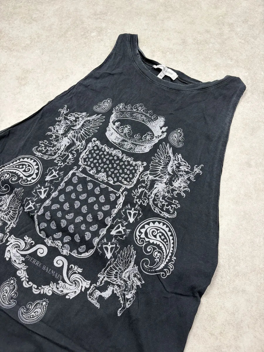 SS2012 Pierre Balmain Black Faded Royal Tank Top aFYhKeE 3