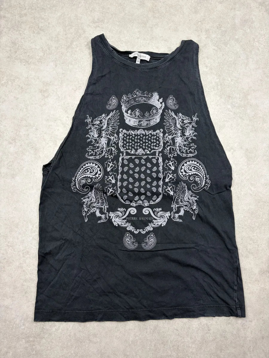 SS2012 Pierre Balmain Black Faded Royal Tank Top aFYhKeE 0