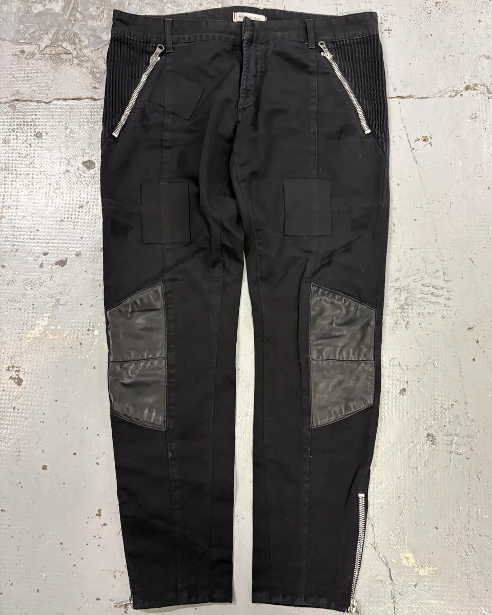 Pierre Balmain Leather Knee Panels Black Biker Jeans  FYmTwNK 0
