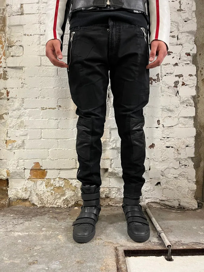 Pierre Balmain Leather Knee Panels Black Biker Jeans  FYmTwNK 1