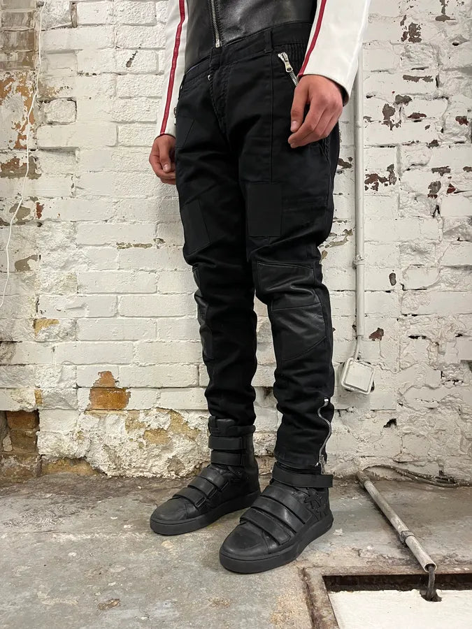 Pierre Balmain Leather Knee Panels Black Biker Jeans  FYmTwNK 2