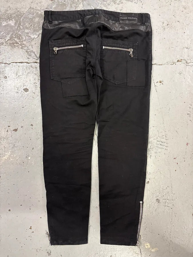 Pierre Balmain Leather Knee Panels Black Biker Jeans  FYmTwNK 5