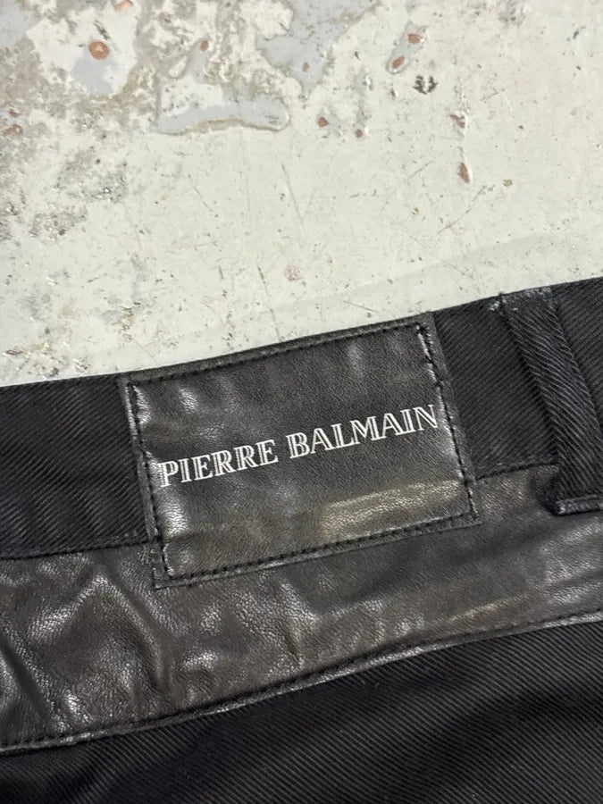 Pierre Balmain Leather Knee Panels Black Biker Jeans  FYmTwNK 9