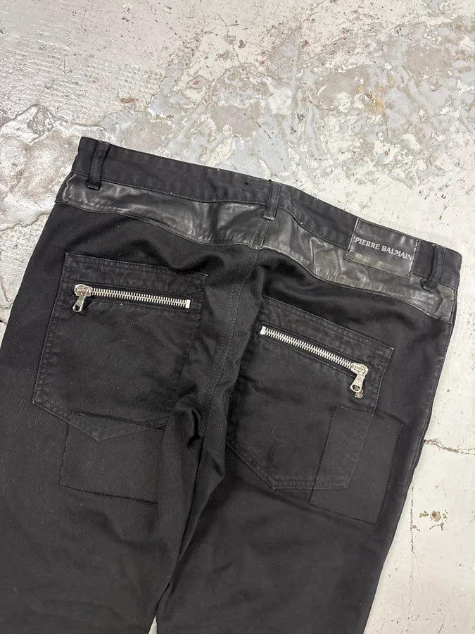 Pierre Balmain Leather Knee Panels Black Biker Jeans  FYmTwNK 6