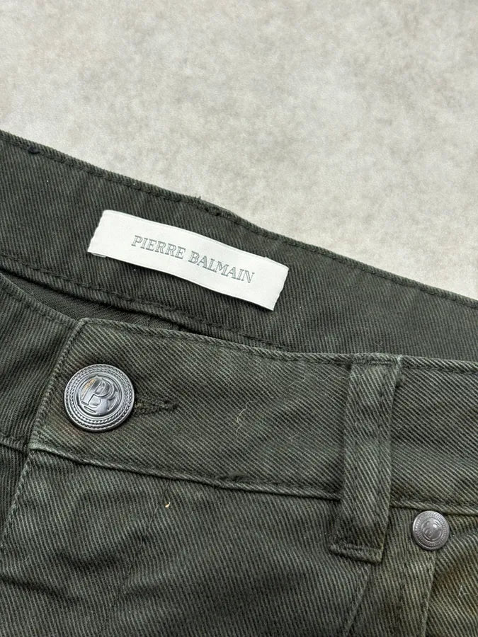 2010s Pierre Balmain Dark Green Denim Distressed Jeans dsnMbMy 7