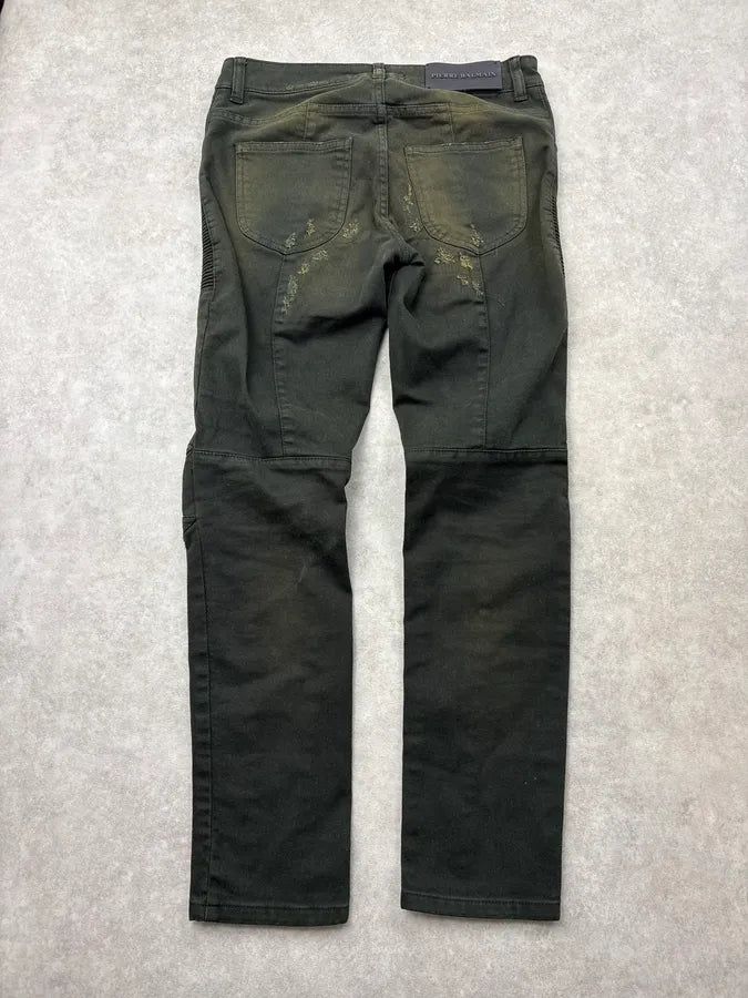 2010s Pierre Balmain Dark Green Denim Distressed Jeans dsnMbMy 5