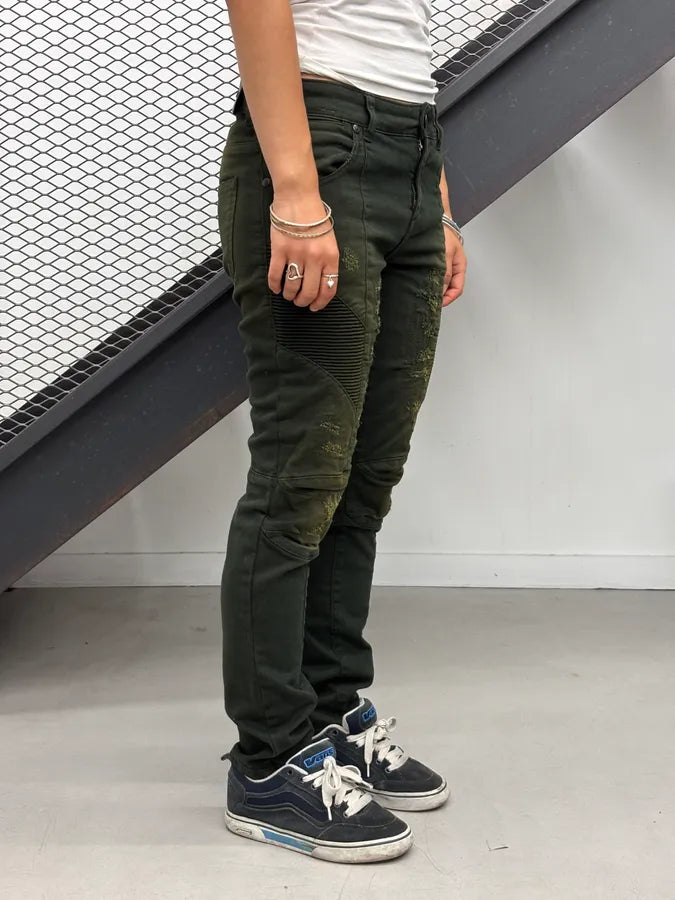 2010s Pierre Balmain Dark Green Denim Distressed Jeans dsnMbMy 2