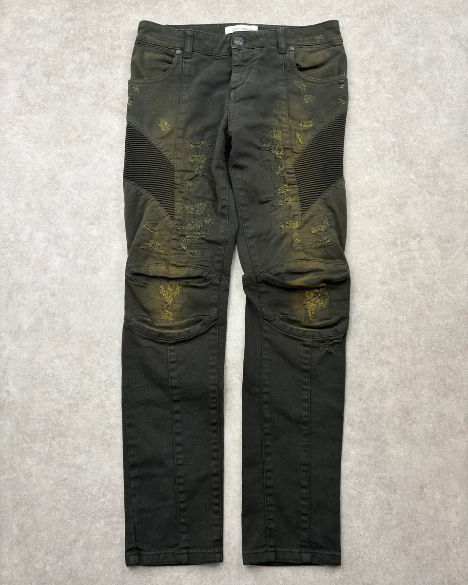 2010s Pierre Balmain Dark Green Denim Distressed Jeans dsnMbMy 0