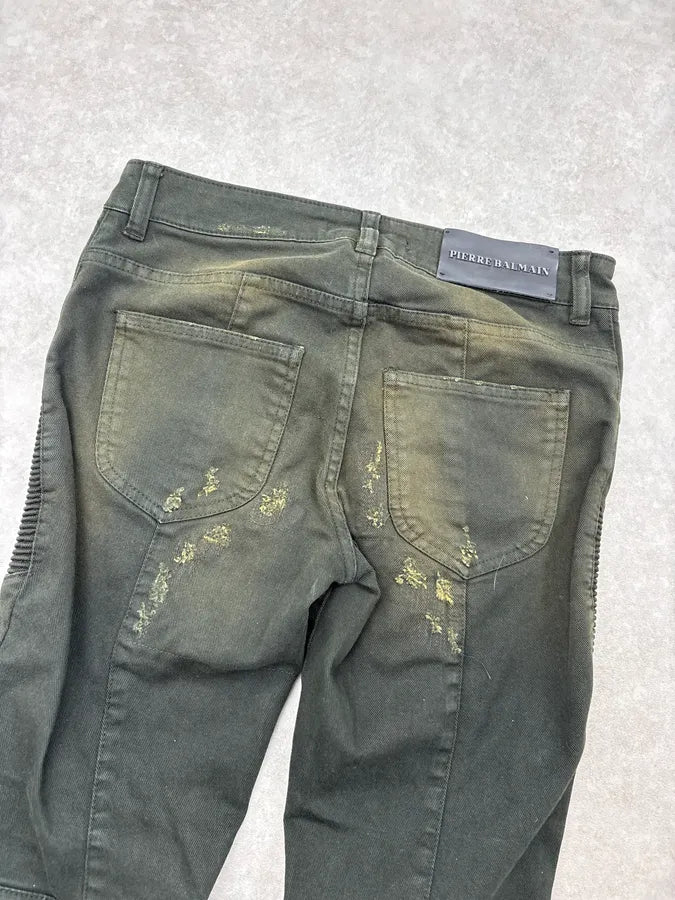 2010s Pierre Balmain Dark Green Denim Distressed Jeans dsnMbMy 6