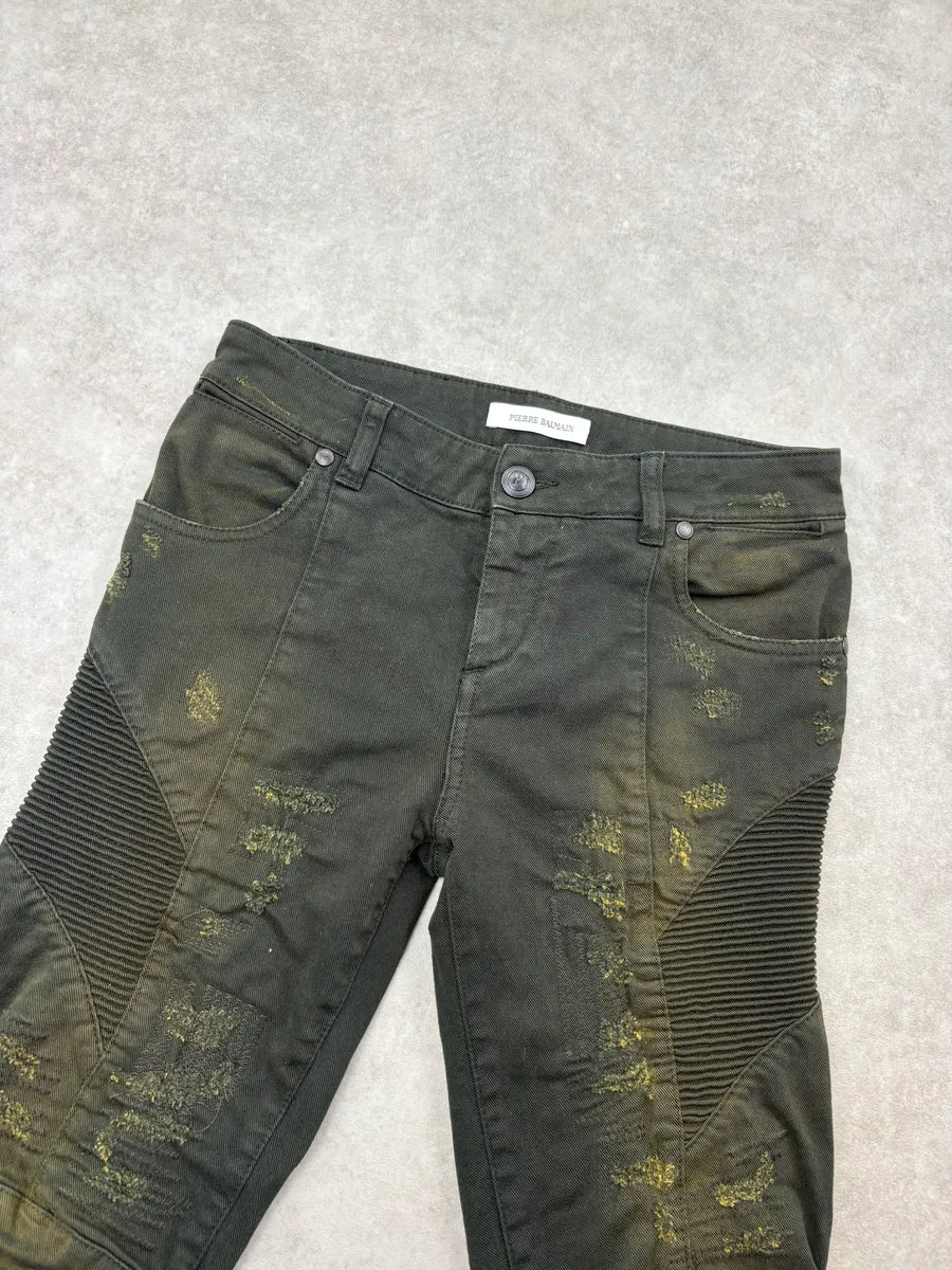 2010s Pierre Balmain Dark Green Denim Distressed Jeans dsnMbMy 4