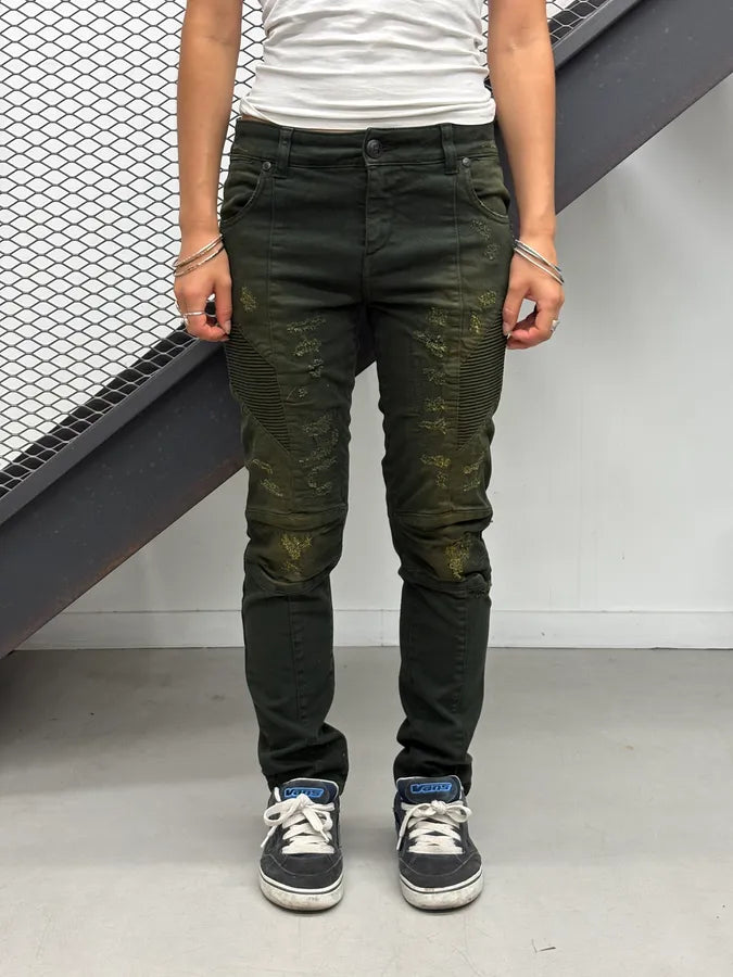 2010s Pierre Balmain Dark Green Denim Distressed Jeans dsnMbMy 1