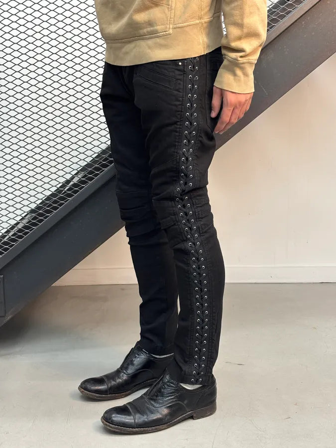 SS2013 Pierre Balmain Black Denim Lace-Up Side Jeans yHIhBhW 2