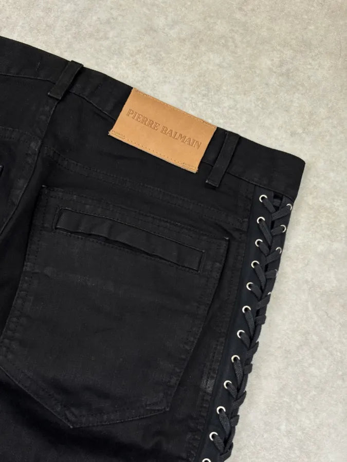 SS2013 Pierre Balmain Black Denim Lace-Up Side Jeans yHIhBhW 7