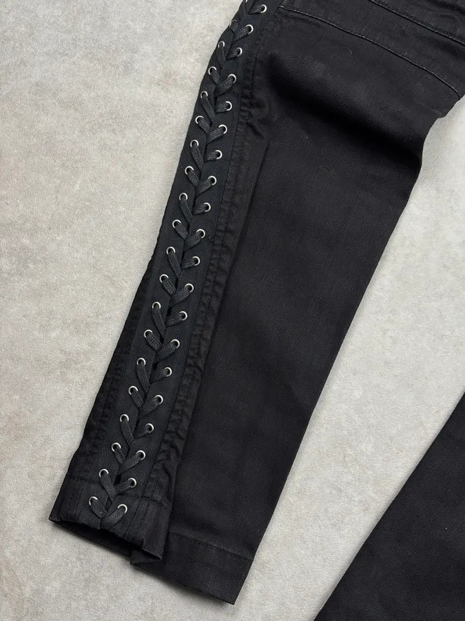SS2013 Pierre Balmain Black Denim Lace-Up Side Jeans yHIhBhW 10