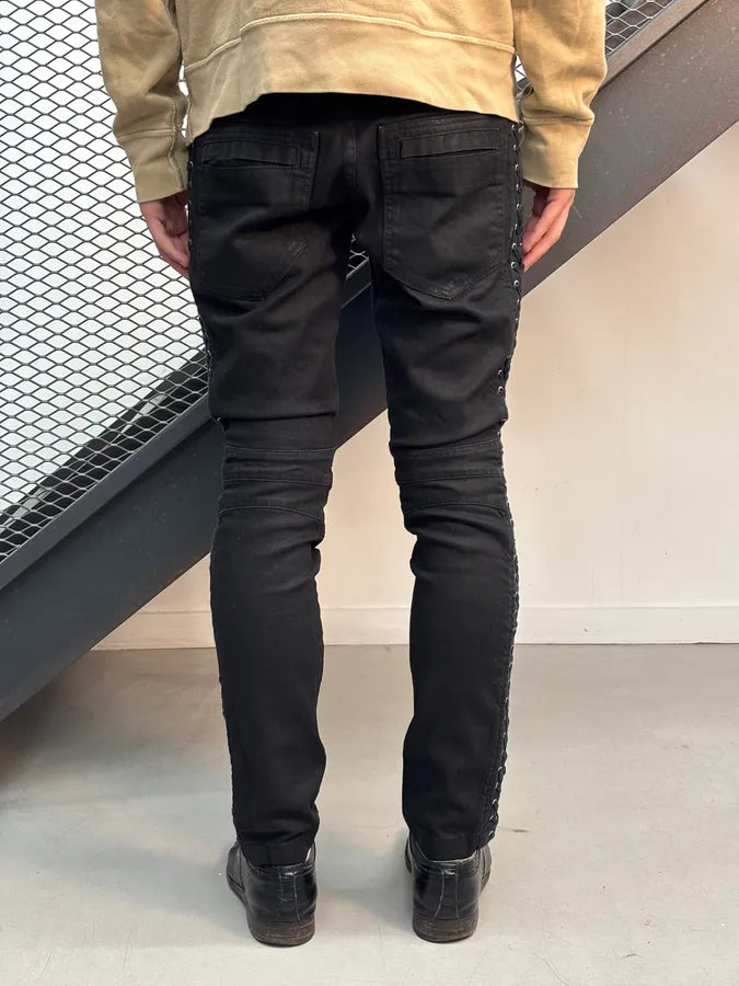 SS2013 Pierre Balmain Black Denim Lace-Up Side Jeans yHIhBhW 3