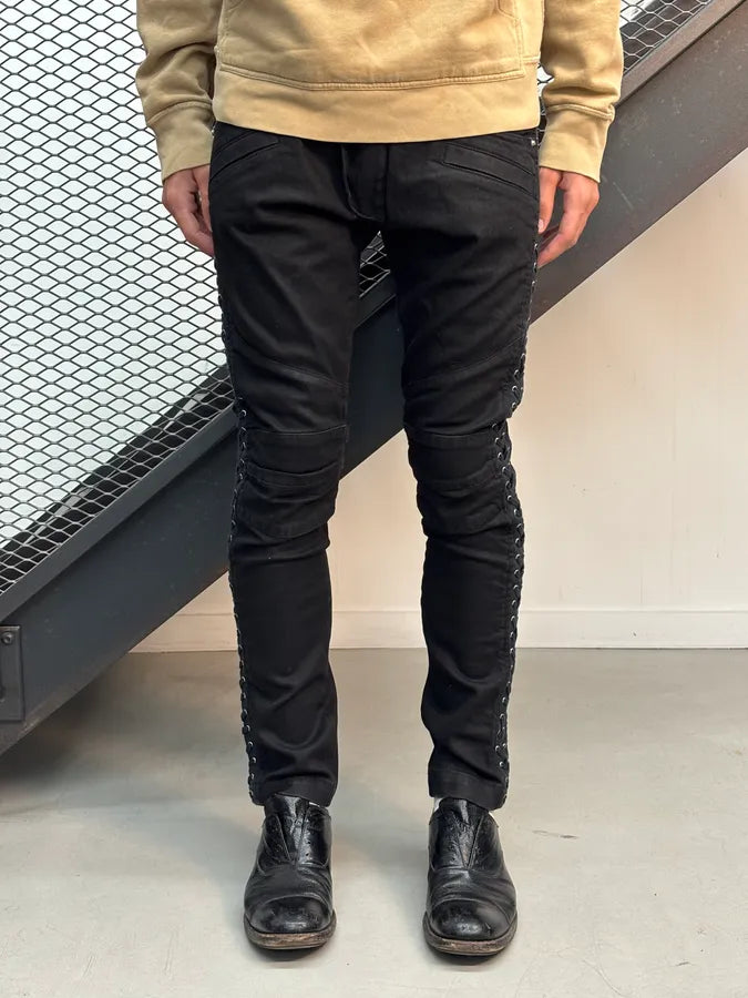 SS2013 Pierre Balmain Black Denim Lace-Up Side Jeans yHIhBhW 1