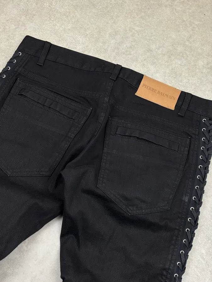SS2013 Pierre Balmain Black Denim Lace-Up Side Jeans yHIhBhW 6