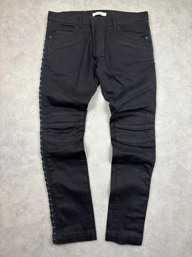 SS2013 Pierre Balmain Black Denim Lace-Up Side Jeans yHIhBhW 0