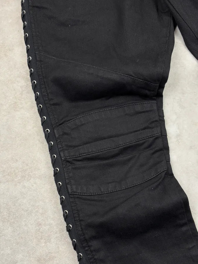 SS2013 Pierre Balmain Black Denim Lace-Up Side Jeans yHIhBhW 9