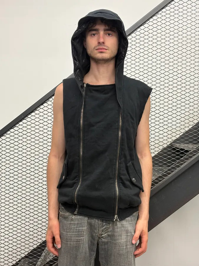 Pierre Balmain Black Front Zips Hooded Biker Vest MoXfGOC 1