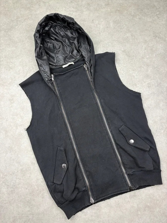 Pierre Balmain Black Front Zips Hooded Biker Vest MoXfGOC 3
