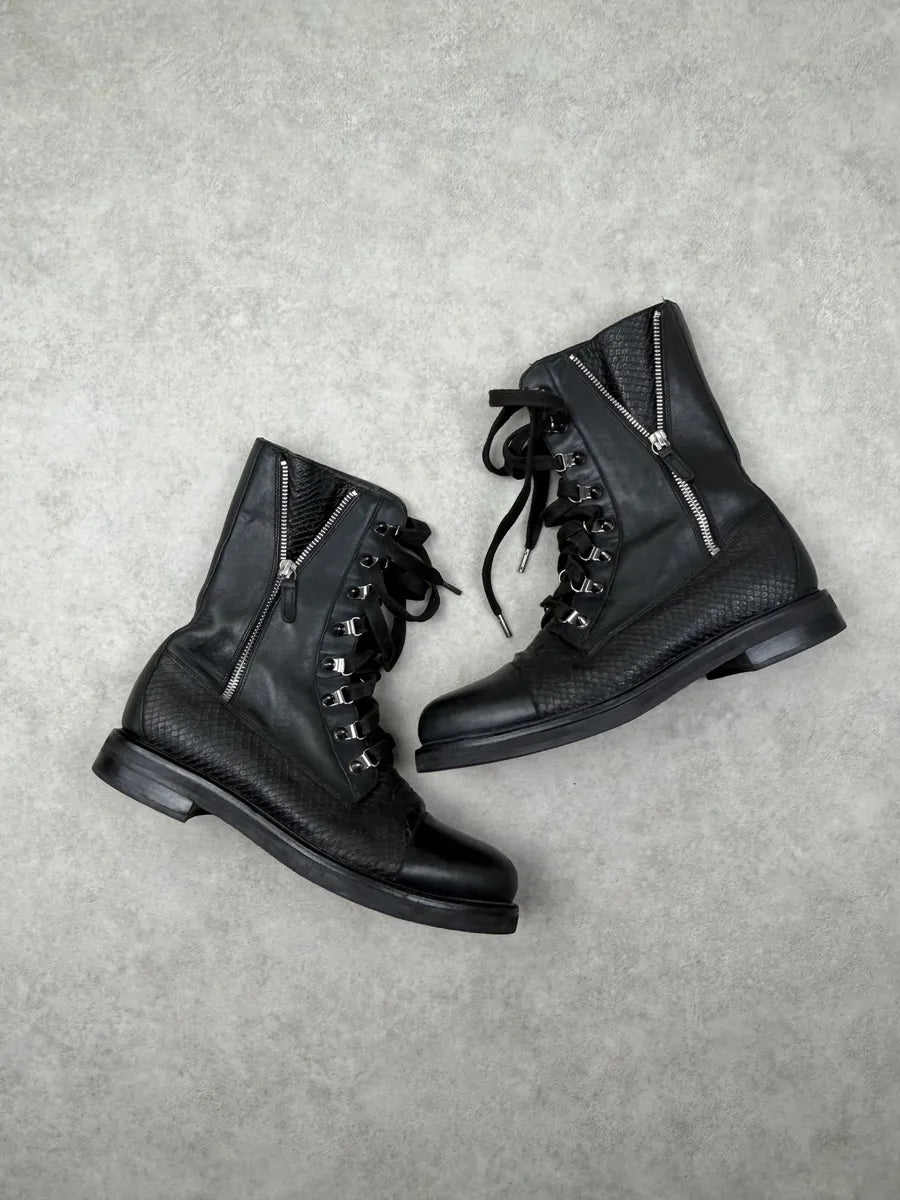 2010s Pierre Balmain Black Python Effect Leather Side Zip Boots fjIfsXq 3
