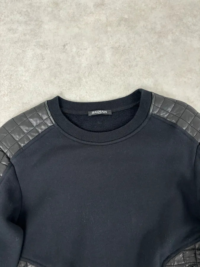 2010s Balmain Black Quilted Leather Pocket Sweater vyQKvKV 3