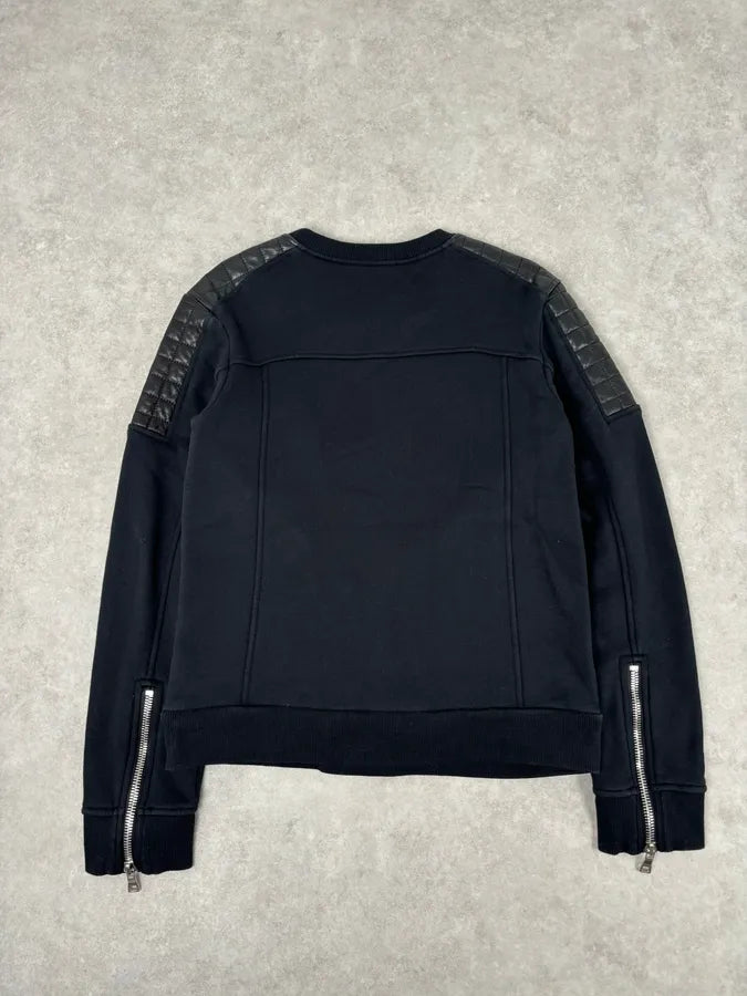 2010s Balmain Black Quilted Leather Pocket Sweater vyQKvKV 4