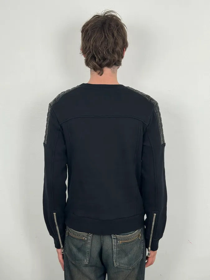 2010s Balmain Black Quilted Leather Pocket Sweater vyQKvKV 2