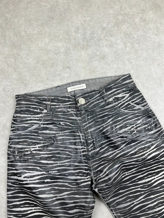 Pierre Balmain Black & Grey Zebra Stripe Waxed Slim Jeans KFEsiTT 5
