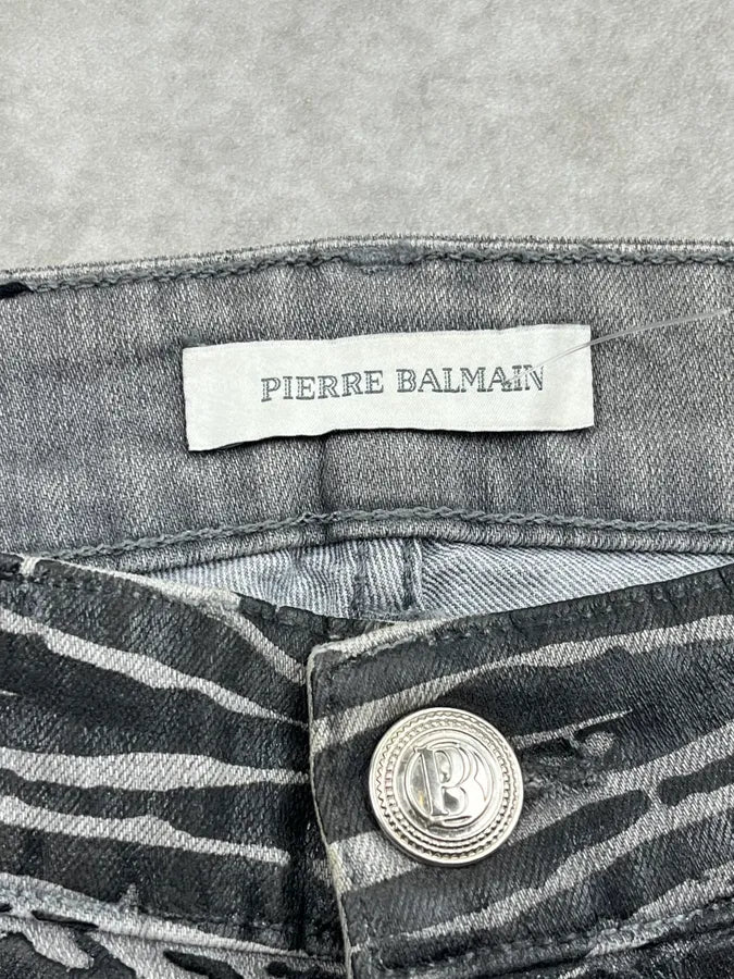Pierre Balmain Black & Grey Zebra Stripe Waxed Slim Jeans KFEsiTT 12