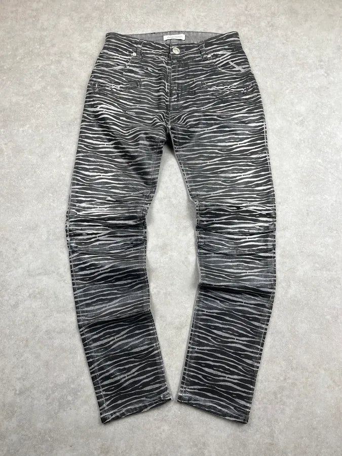 Pierre Balmain Black & Grey Zebra Stripe Waxed Slim Jeans KFEsiTT 0