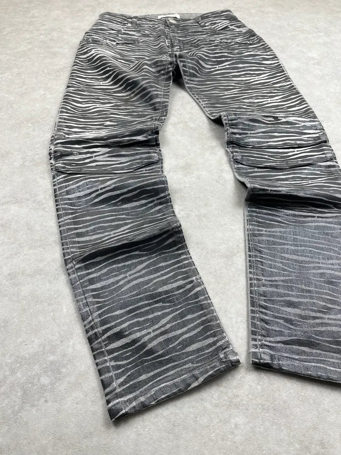 Pierre Balmain Black & Grey Zebra Stripe Waxed Slim Jeans KFEsiTT 4