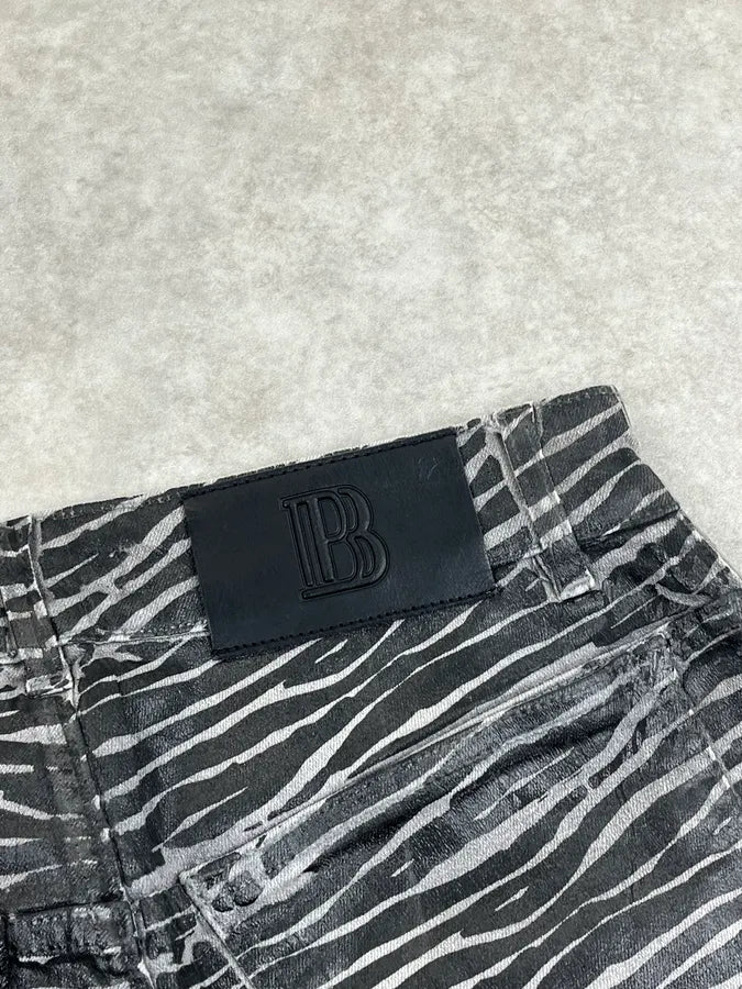 Pierre Balmain Black & Grey Zebra Stripe Waxed Slim Jeans KFEsiTT 11